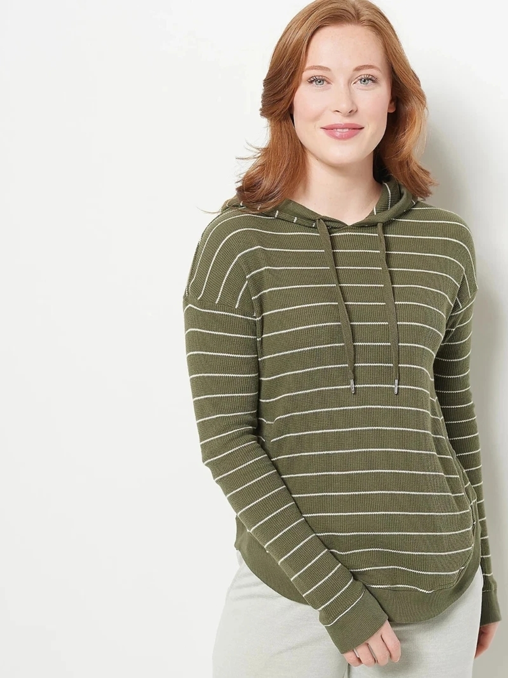 Koolaburra by UGG Cozy Thermal Striped Hoodie Pullover Olive XL